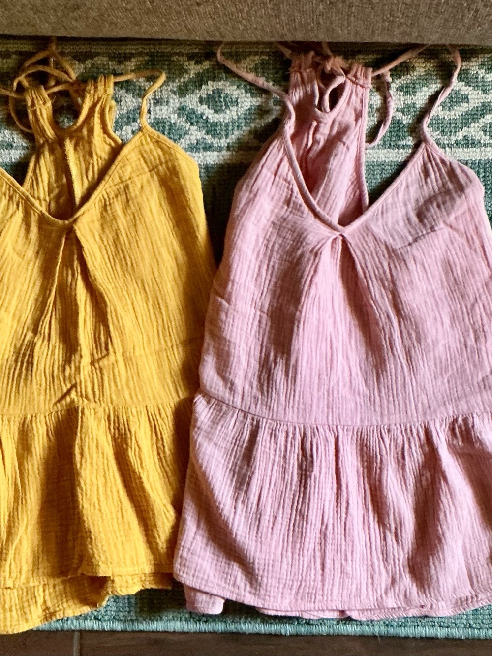 Womens Pink and Mustard Tiered Gauze Tank Tops - Lightweight Summer Cami